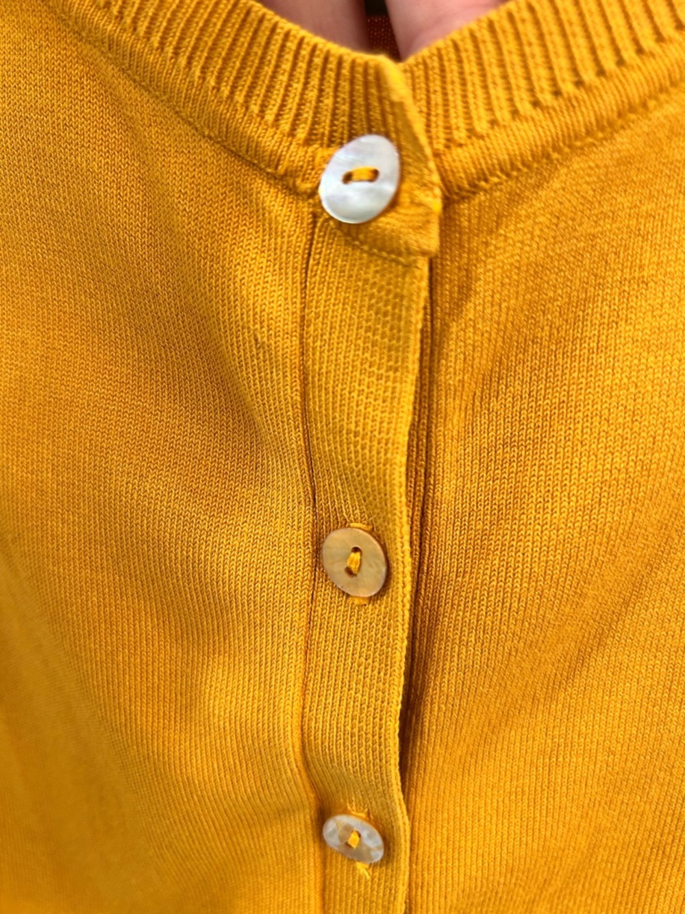 August Silk - Silk Blend Gathered Shoulder Cardigan Mustard Gold Button Down S - Picture 3 of 9